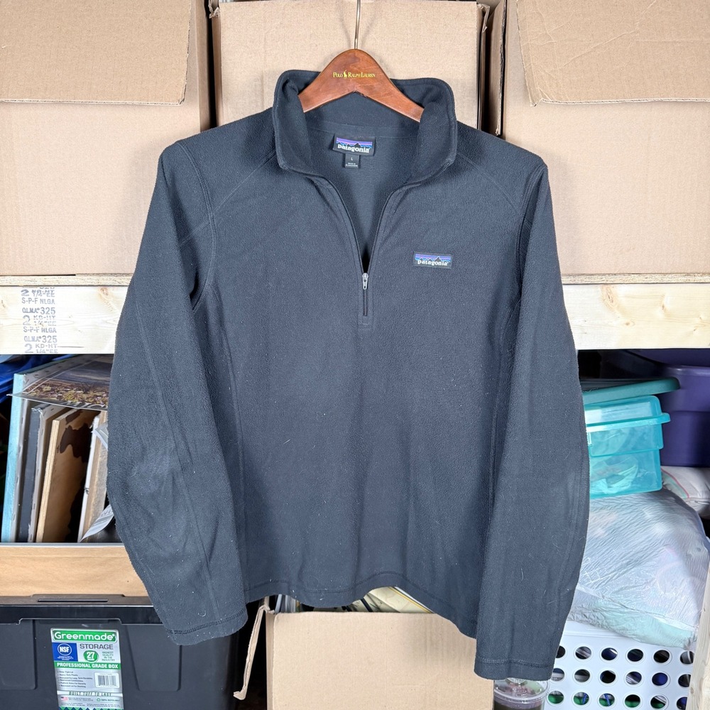 Patagonia Fleece Quarter Zip Pullover Black Womens Size L Made in El Salvador